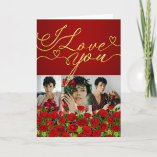 Carte Photo élégant rouge or Saint-Valentin Je t'aime