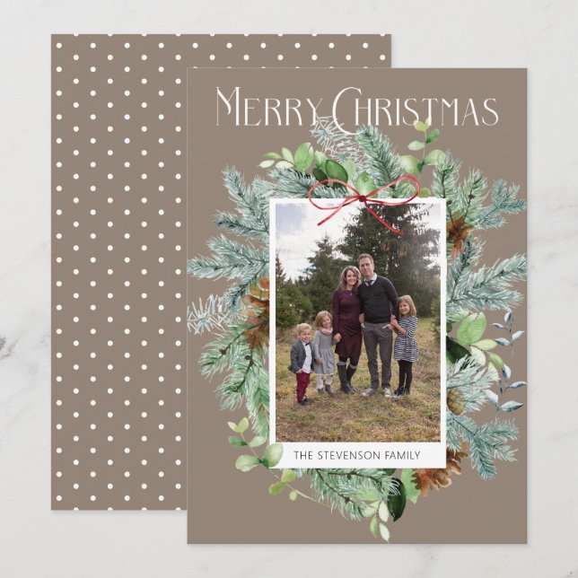 Carte Photo élégante de Christmas Greenery Greeting Card (Devant / Derrière)
