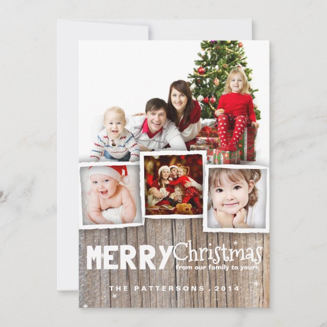 Carte photo en bois rustique de Joyeux Noël de (Devant)
