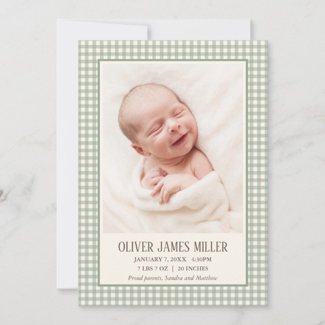 Carte photo Faire-part de naissance bébé En vichy  (Devant)