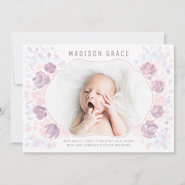 Carte photo Faire-part de naissance de bébé pétale (Devant)