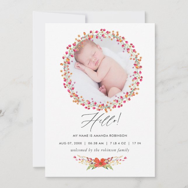 Carte photo Faire-part de naissance Fleur sauvage  (Devant)
