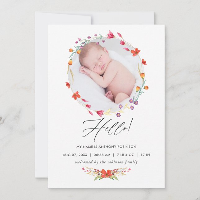 Carte photo Faire-part de naissance Fleur sauvage  (Devant)