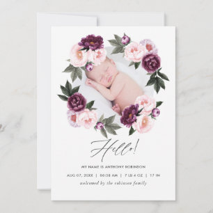 Carte photo Faire-part de naissance floral