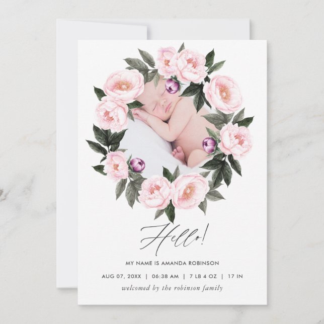 Carte photo Faire-part de naissance floral (Devant)