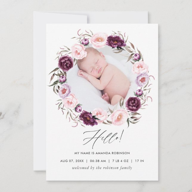 Carte photo Faire-part de naissance floral (Devant)