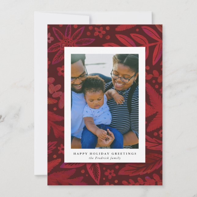 Carte photo Festive Red Botanical Holiday (Devant)