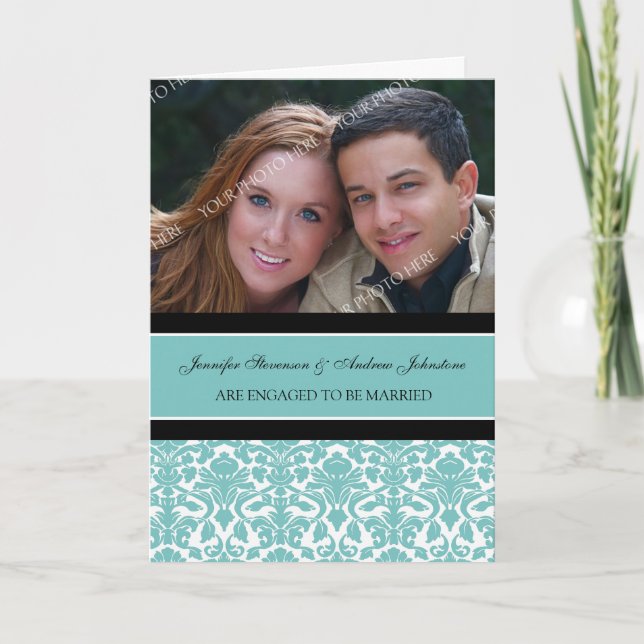 Carte photo Fiançailles turquoise Damask (Devant)