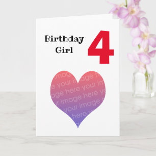 Carte Photo fille anniversaire personnalisée (âge 4)