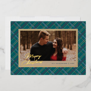 Carte photo Foil Winter Plaid Christmas - Vert