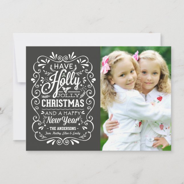 Carte photo gai de tableau de Noël de houx (Devant)