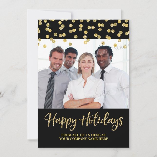 Carte photo Gold Black Business Christmas Confetti (Devant)
