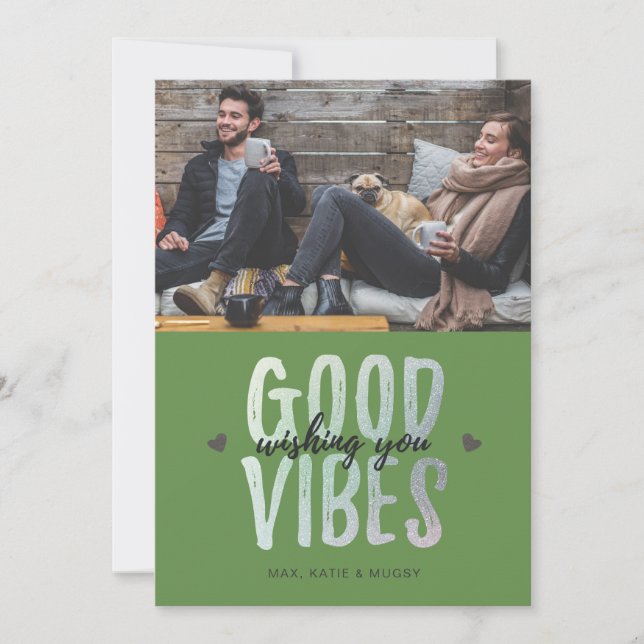Carte photo | GOOD VIBES - vert de vacances (Devant)