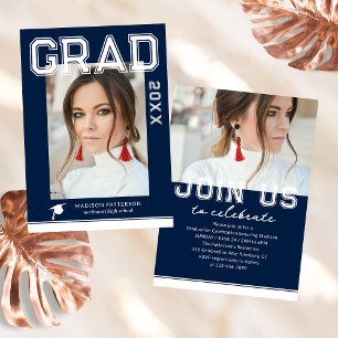 Carte Photo Graduation Party Élégant Script moderne