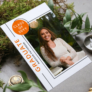 Carte Photo Graduation Party Script moderne Black Orange