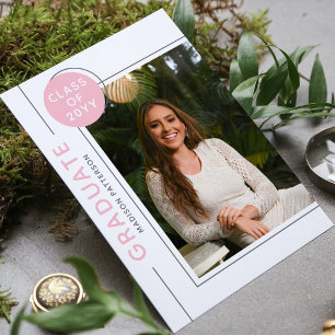 Carte Photo Graduation Party Script moderne rose gris