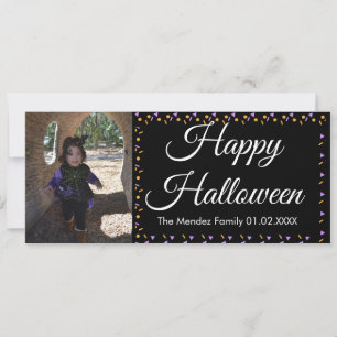 Carte photo Halloween Confetti Orange Violet Bordu
