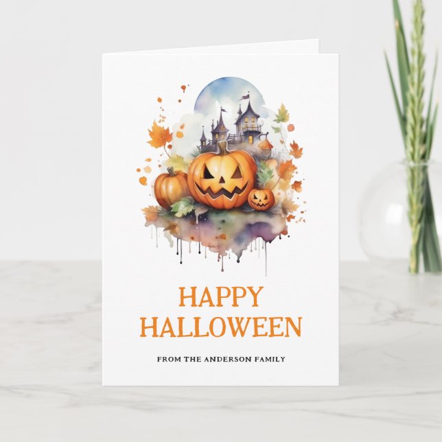 Carte Photo Halloween réjouissant et effrayant Citrouill (Devant)