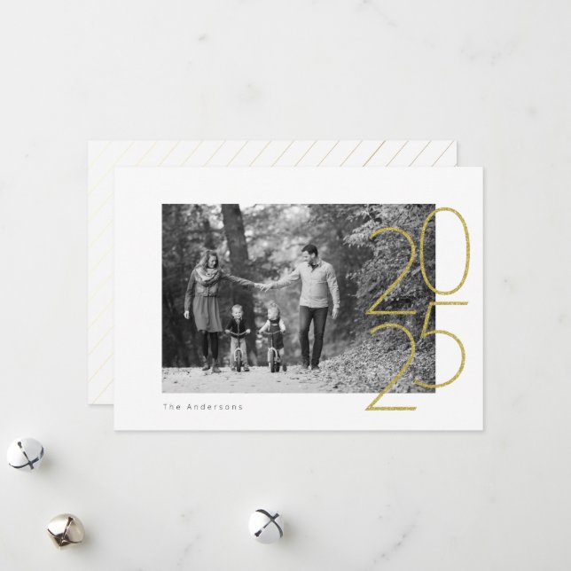 Carte Photo Joyeuse Pailletée 2025 (Devant/Arrière en situation)