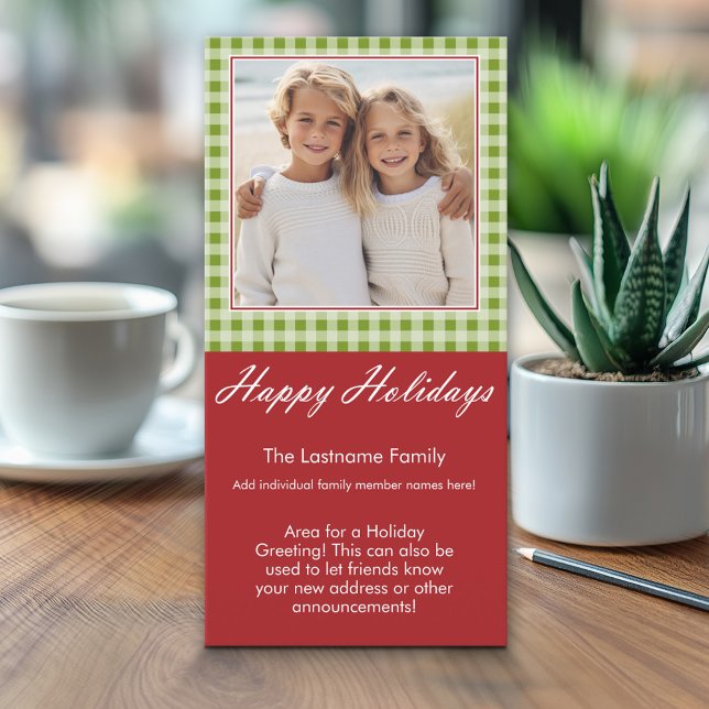 Carte photo : Joyeuses fêtes Rouge Vert En vichy (Classic Christmas Photo Card)