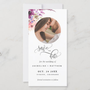 Carte Photo Mariage Floral Violet Enregistrer La Date Si
