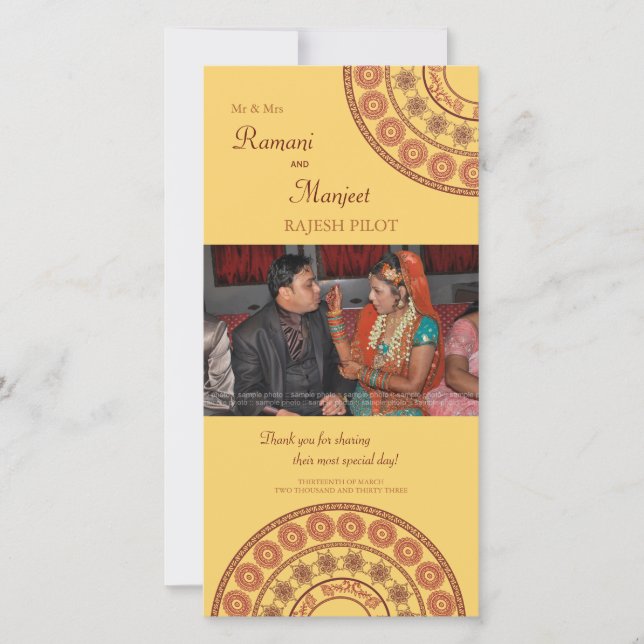 Carte photo Mariage Merci indien au henné (Devant)
