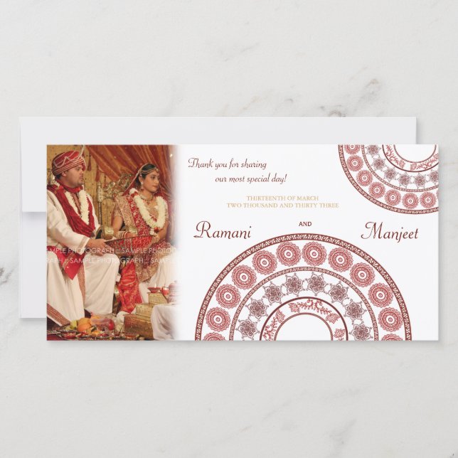 Carte photo Mariage Merci indien au henné (Devant)