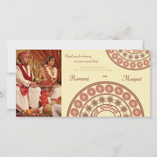 Carte photo Mariage Merci indien au henné (Devant)