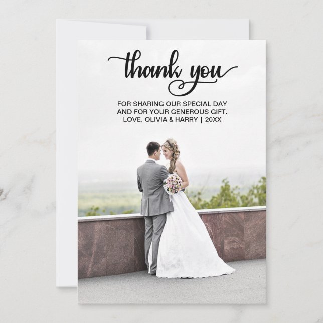 Carte photo Mariage Merci moderne | Noir (Devant)