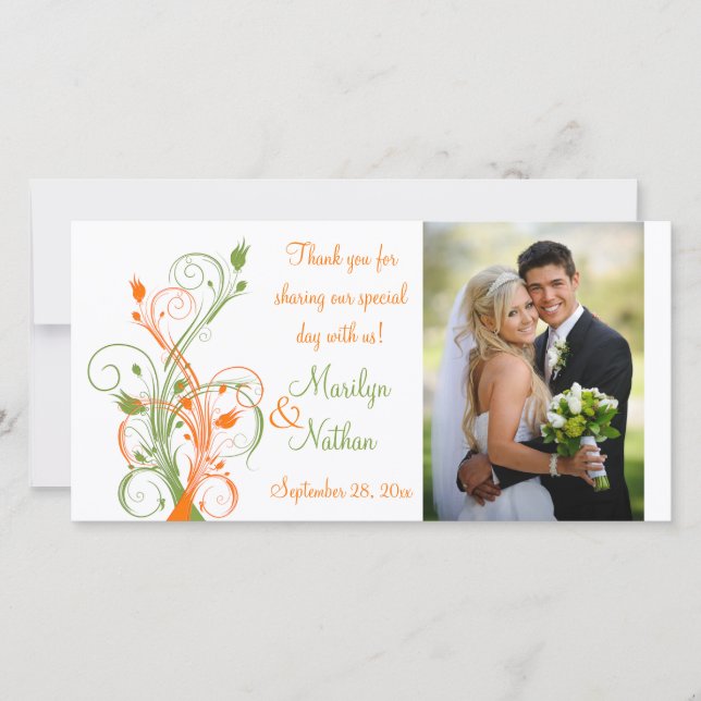 Carte photo Mariage orange, vert, blanc (Devant)