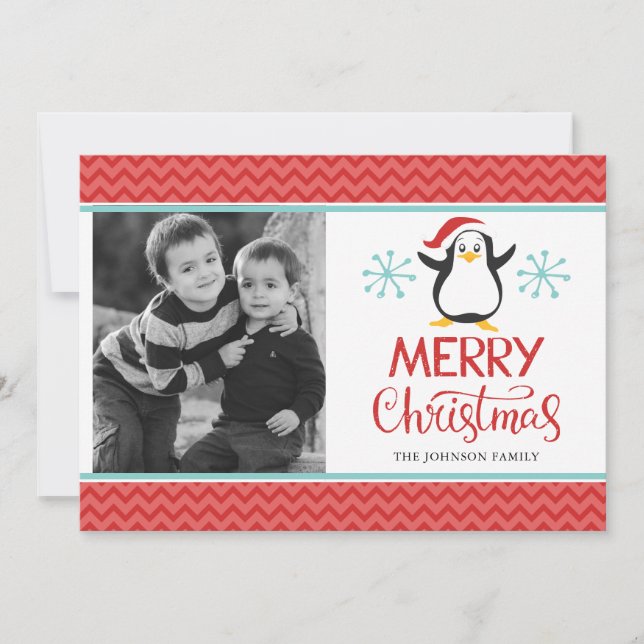 Carte photo mignon de Noël/vacances de pingouin (Devant)