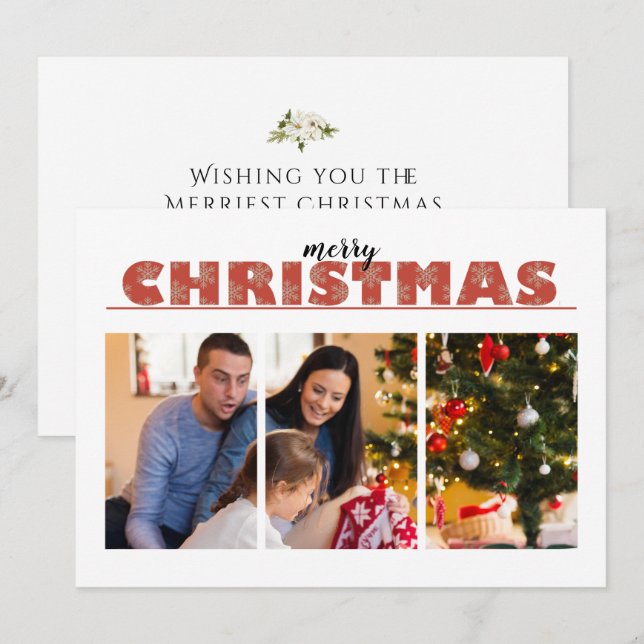 Carte Photo moderne 1 ou 3 avec Joyeux voeux de Noël (Devant / Derrière)