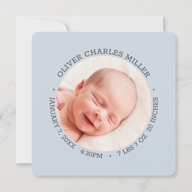 Carte photo moderne Blue Baby Faire-part de naissa (Devant)