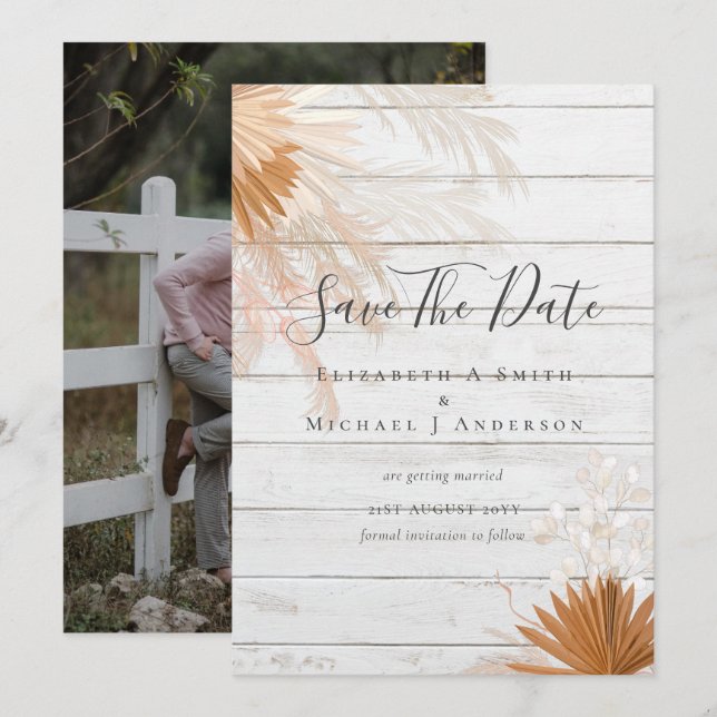 Carte Photo moderne Dates de sauvegarde PAMPAS Grass Ter (Devant / Derrière)