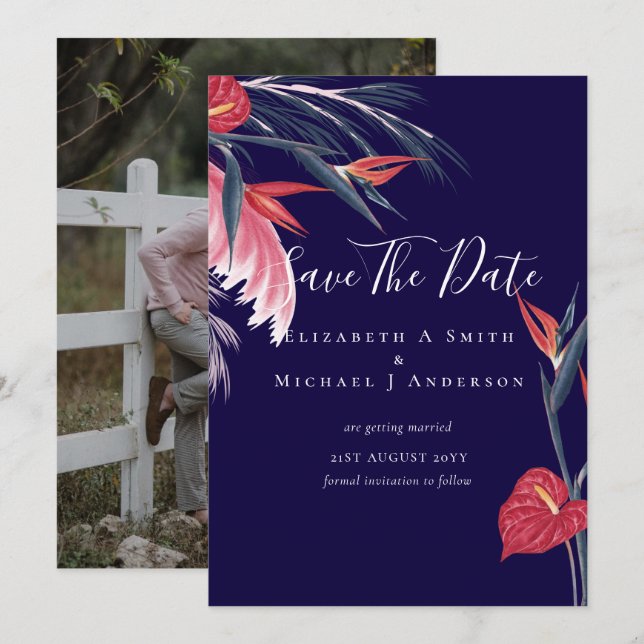 Carte PHOTO moderne Dates de sauvegarde Pampas Grass Tro (Devant / Derrière)