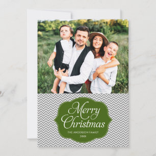 Carte photo moderne Green Grey Chevron Christmas
