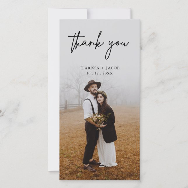 Carte photo moderne Mariage de calligraphie Merci (Devant)
