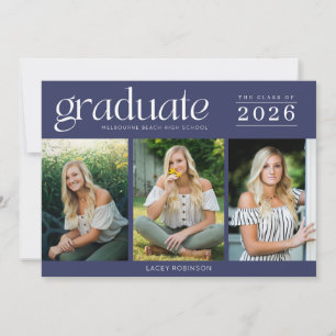 Carte Photo moderne Marine Bleu Lycée Graduation