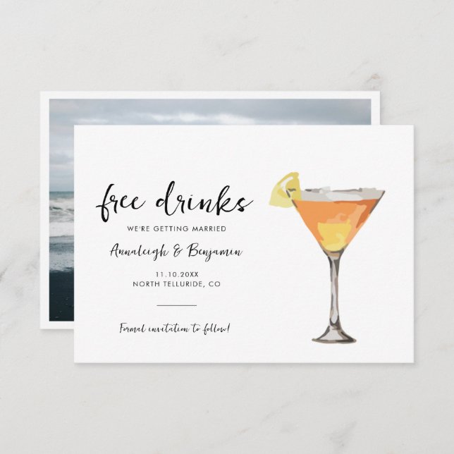 Carte Photo moderne Script Mariage Enregistrer la date (Devant / Derrière)