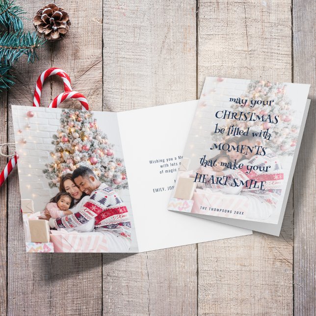 Carte Photo moderne superposition Coeur de Noël Citation (View of inside and outside front)