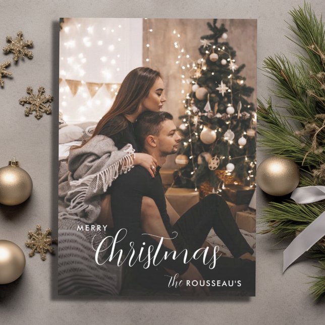 Carte Photo moderne tendance Noël noir fumée Couple (Créateur téléchargé)