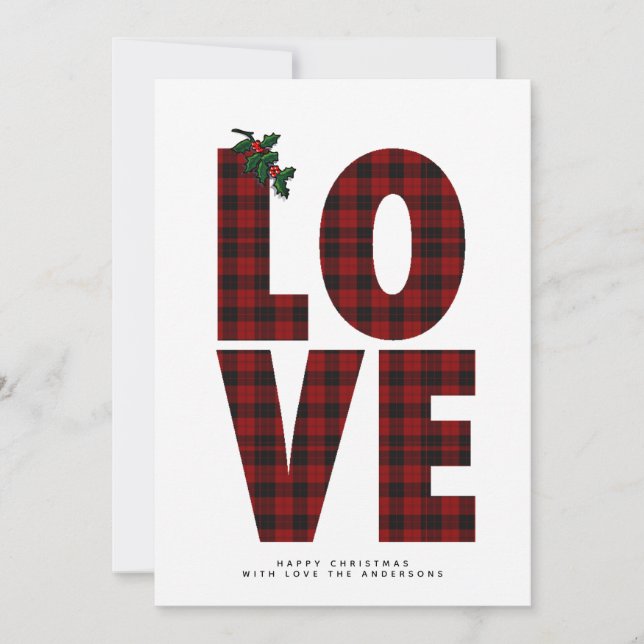 Carte Photo moderne Xmas Buffalo Plaid LOVE (Devant)
