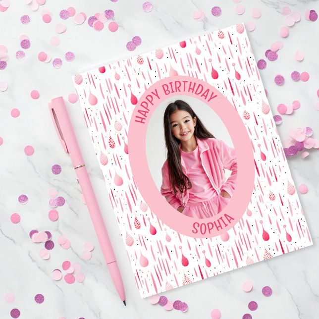Carte Photo Motif rose (Soft Pink Pattern Birthday Photo Card)