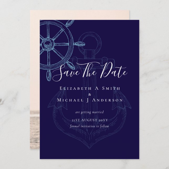 Carte PHOTO Nautique Enregistrer Dates Moderne Ocean Bea (Devant / Derrière)