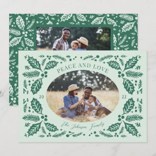 Carte photo ovale vintage baies de houx   Vert men