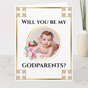 Carte Photo parrains or croix bouquet floral chic