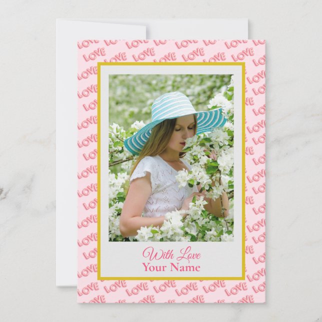 Carte Photo Personnalisée Avec Coeurs D'Amour Rose (Devant)