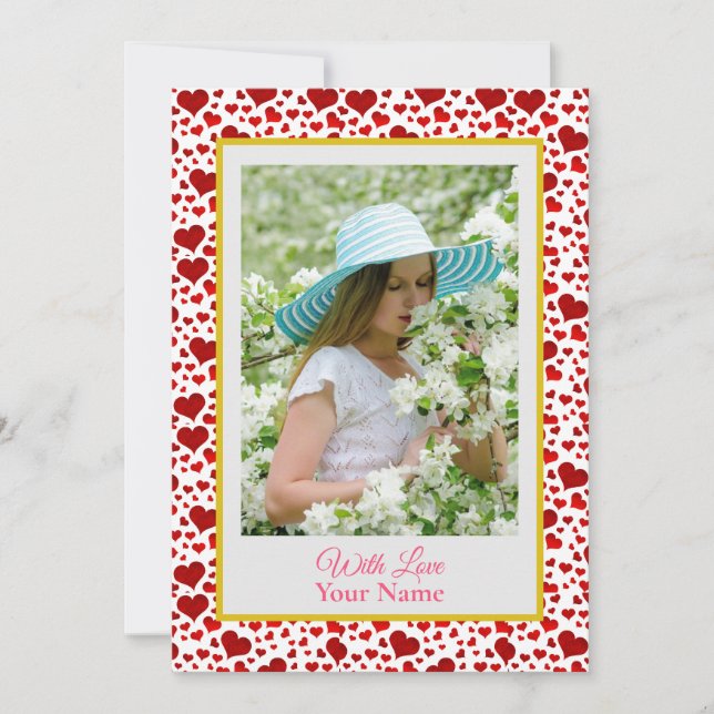 Carte Photo Personnalisée Avec Coeurs D'Amour Rose (Devant)