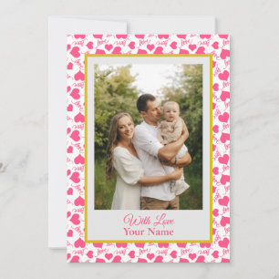 Carte Photo personnalisée avec des cœurs d'amour roses