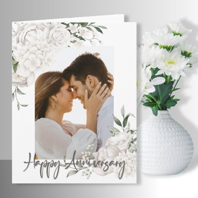 Carte Photo personnalisée Blanc Floral Anniversaire Salu (Créateur téléchargé)